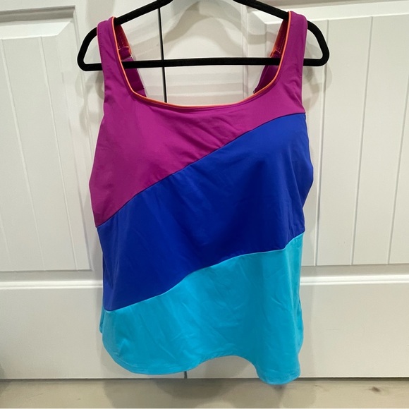 Lands' End Other - Lands End Women's 20W Tankini Swimsuit Top Blue Purple Block Square Neck Stretch